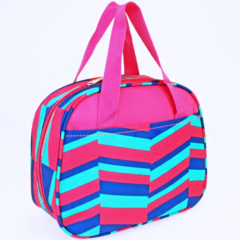 Geometric Print Insulated Lunch Box Tote Bag Pink